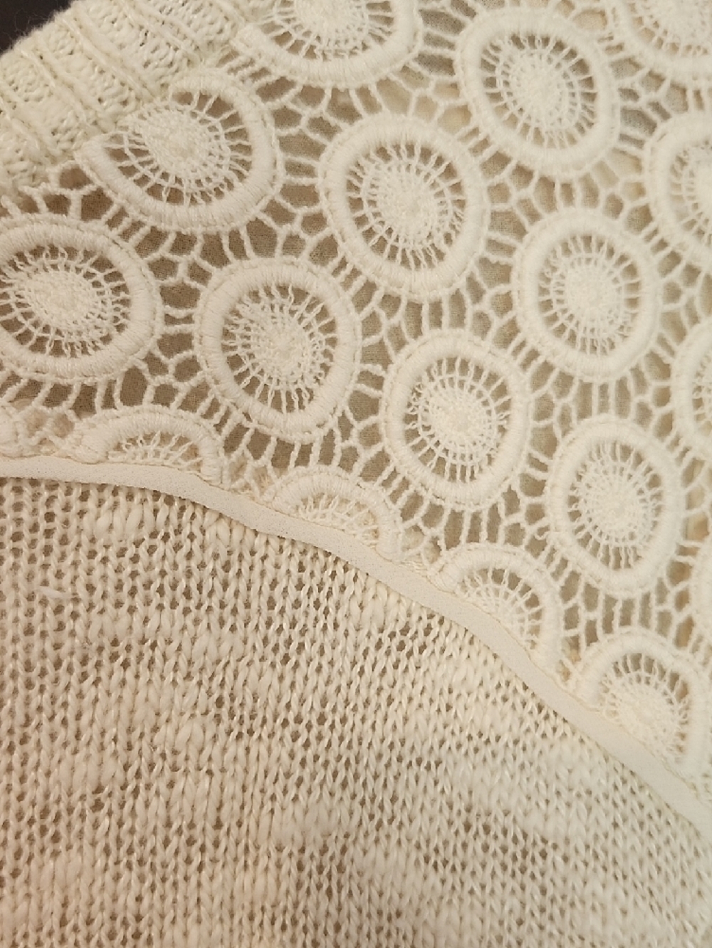 Lucky Brand Cream Layered Crochet Knit Sweater Top - Picture 7 of 8